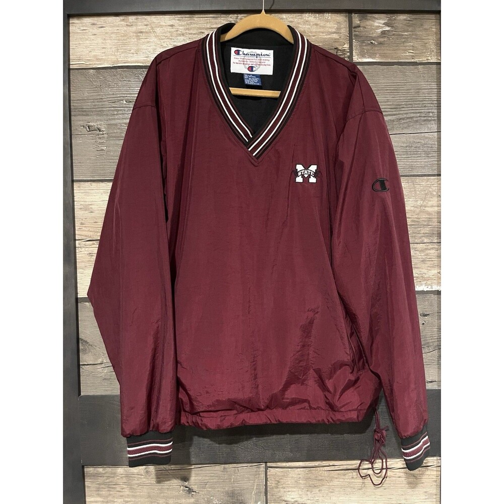 Mississippi State Bulldogs Windbreaker Champion Pullover Vintage Large Maroon